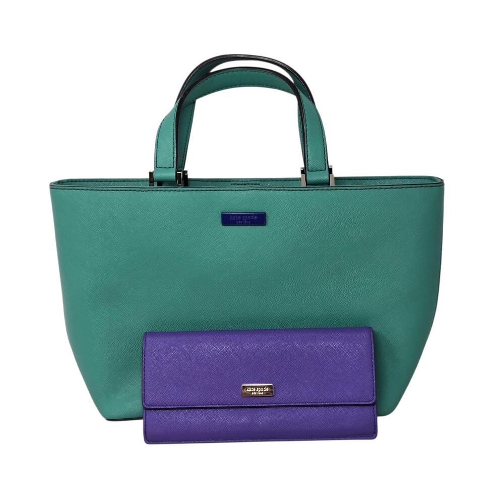 KATE SPADE New York Teal Saffiano Leather Handbag Tote Bag Purse & Wallet